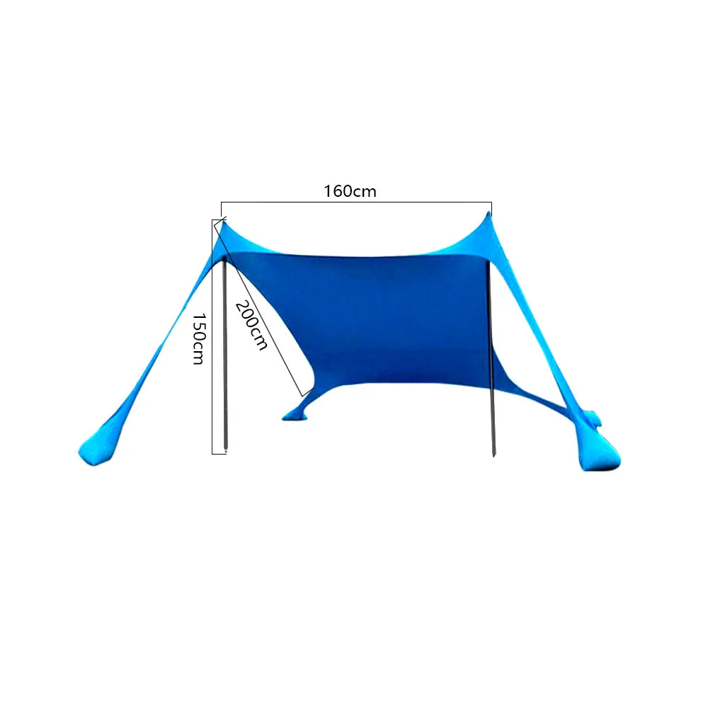 "Geräumige Strandmuschel mit UPF50+ UV-Schutz, geeignet für 3–4 Personen, ideal für sonnige Ausflüge am Strand."