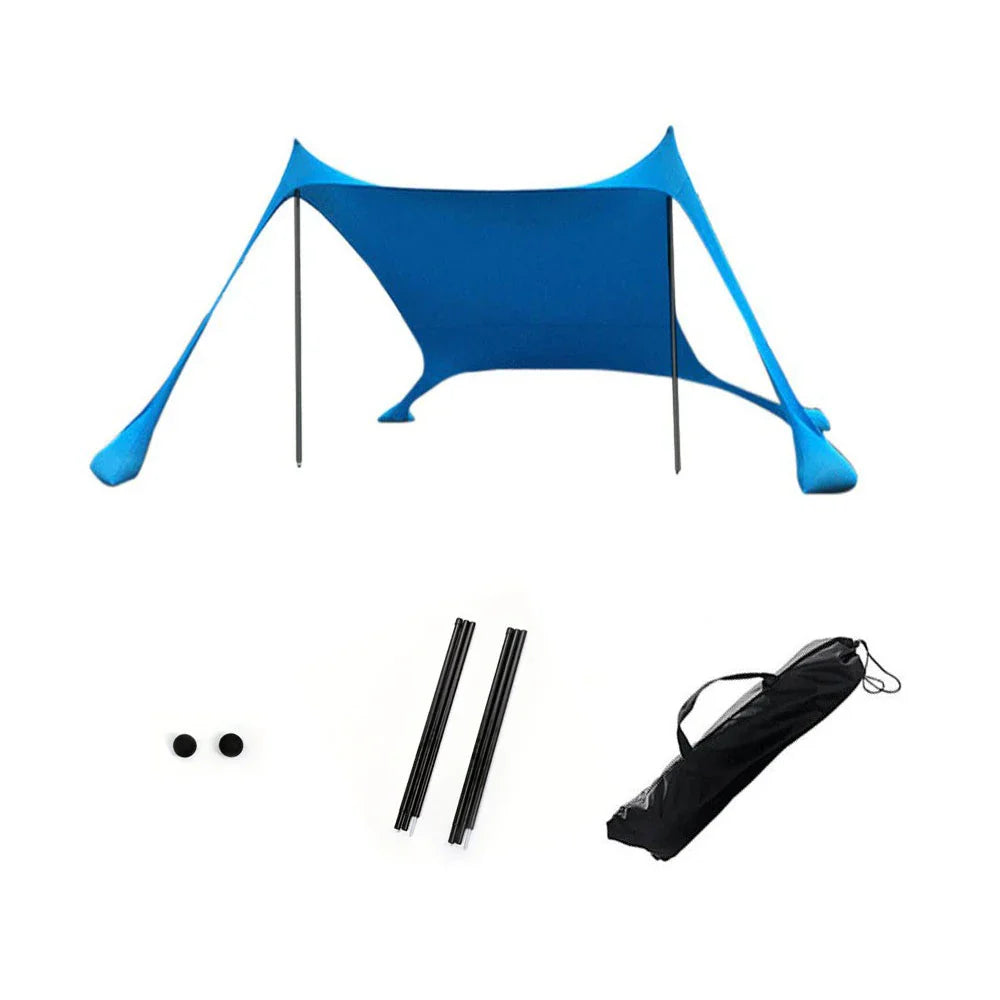 "Geräumige Strandmuschel mit UPF50+ UV-Schutz, geeignet für 3–4 Personen, ideal für sonnige Ausflüge am Strand."