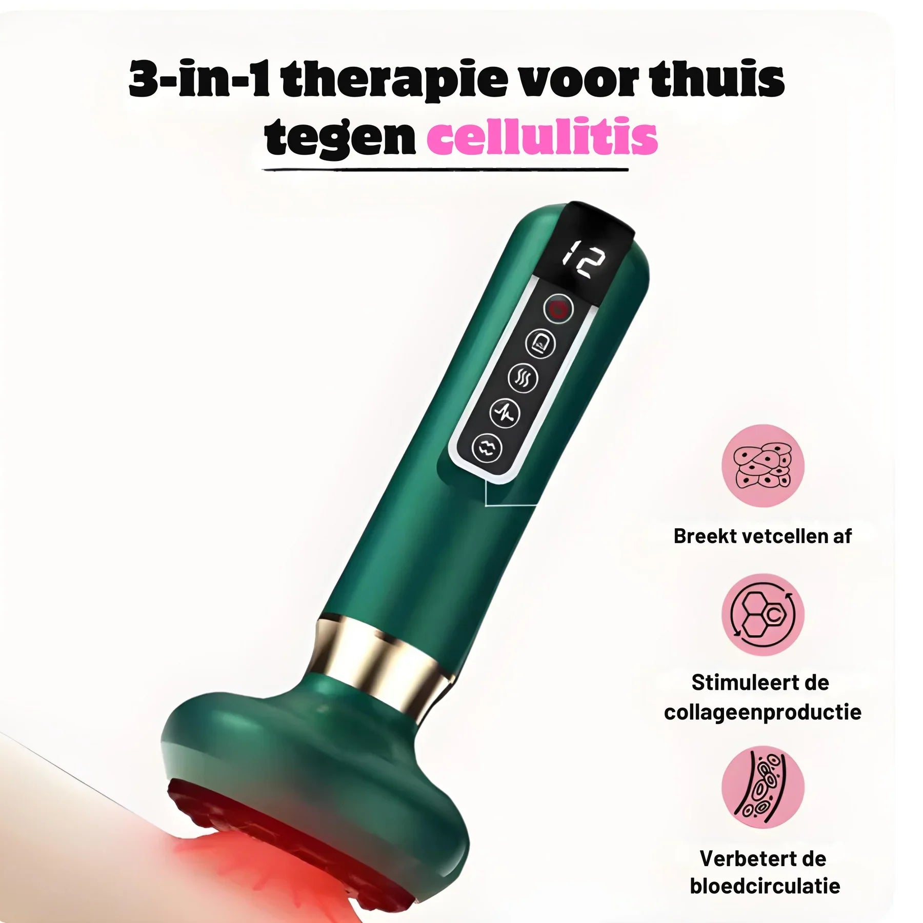"Hautstraffendes Cellulite-Massagegerät, kompakt, weiß, mit Cupping und Infrarotfunktion für effektive Fettverbrennung."