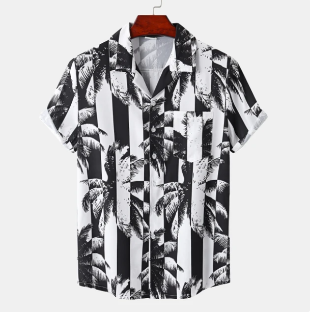 "Hawaiianisches Herrenhemd in Blau, klassisches Design, vielseitig, bequem, ideal für Freizeit und Sommer."