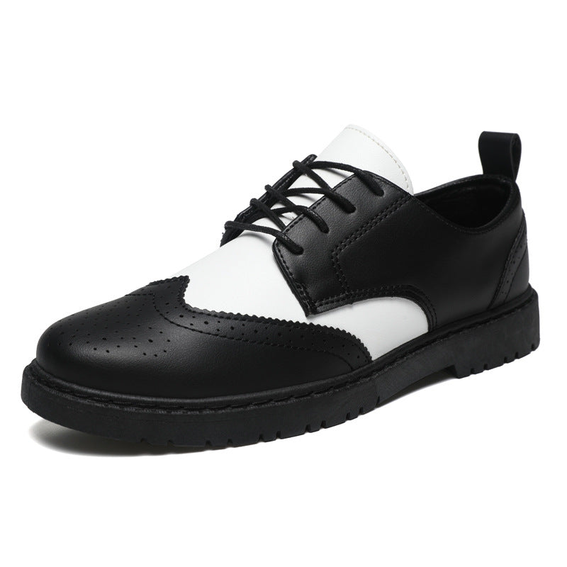 "Herren Brogue-Schnürschuh, Leder, Schwarz-Weiß-Kontrast mit Brogue-Details, eleganter und stilvoller Look"