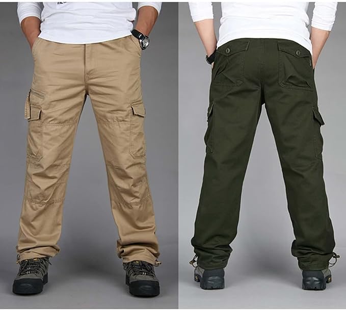 "Herren Cargohose in geradem Schnitt, mehrere Taschen, dunkelgrüne Farbe, ideal für Outdoor-Aktivitäten."