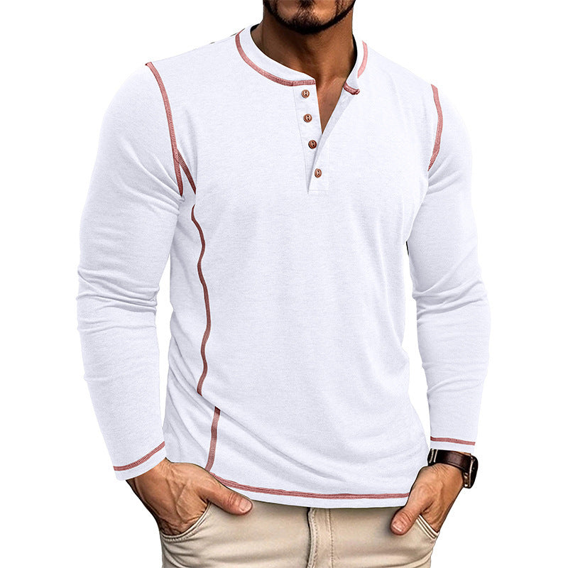 "Herren Langarmshirt mit Knopfleiste, elegantes Design, weicher Stoff, modische Kontrastnähte, vielseitig tragbar."