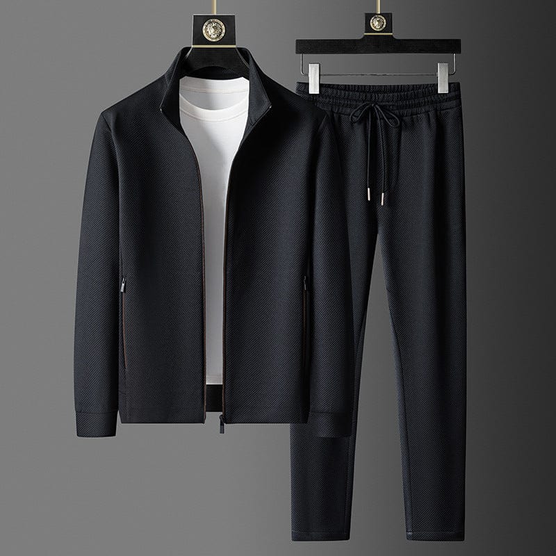 "Herren Loungeanzug Schwarz, bequem, elegant, sportliches Design, flexibles Material, ideal für Alltag und Fitnessstudio"