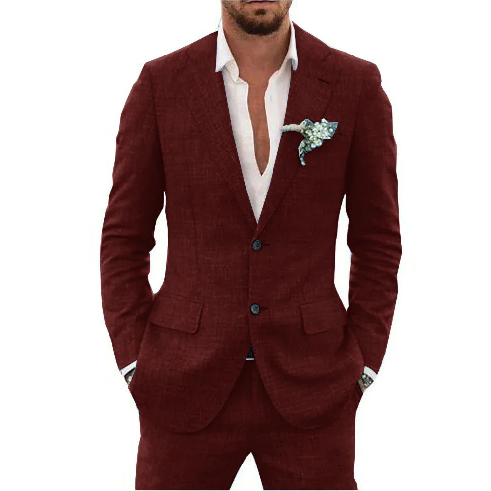 Herren Sommeranzug, 2-teilig, leicht, stilvoll, ideal für Hochzeiten, atmungsaktiv, klassisch-moderne Silhouette.