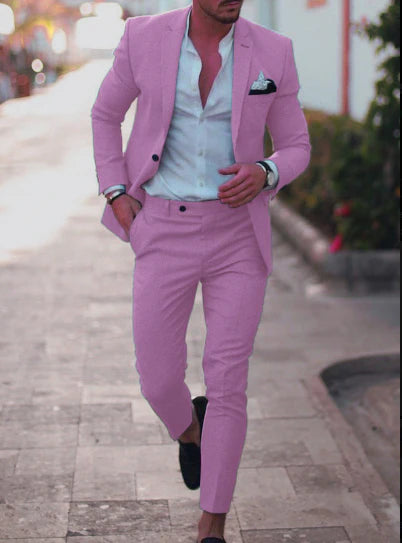 "Herren Sommeranzug in Beige, eleganter Blazer und Hose, ideal für Hochzeitsgast-Outfits und sommerliche Veranstaltungen"