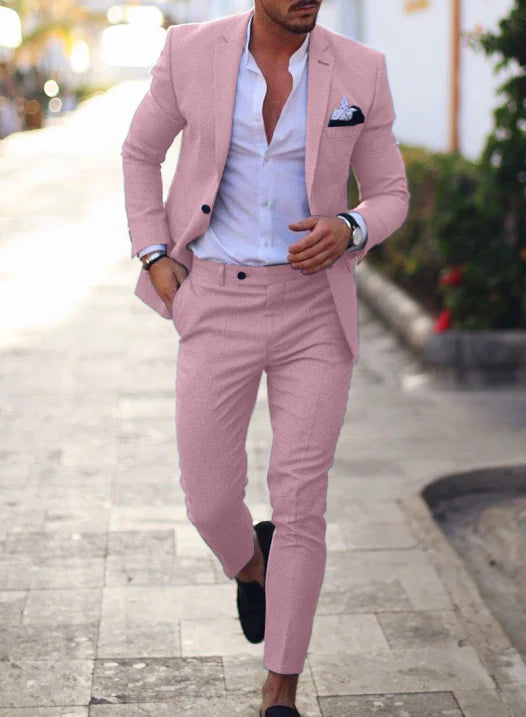 "Herren Sommeranzug in Beige, eleganter Blazer und Hose, ideal für Hochzeitsgast-Outfits und sommerliche Veranstaltungen"