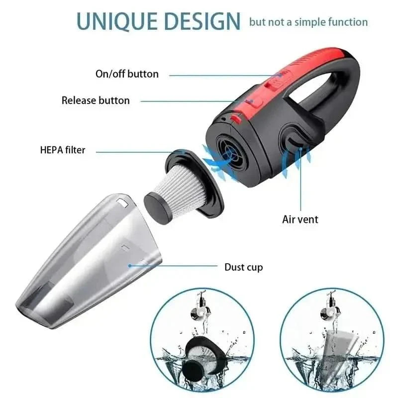 "Kabelloser, leistungsstarker 120W Handstaubsauger, schwarz, leicht, kompakt, ideal für flexible, gründliche Reinigung."