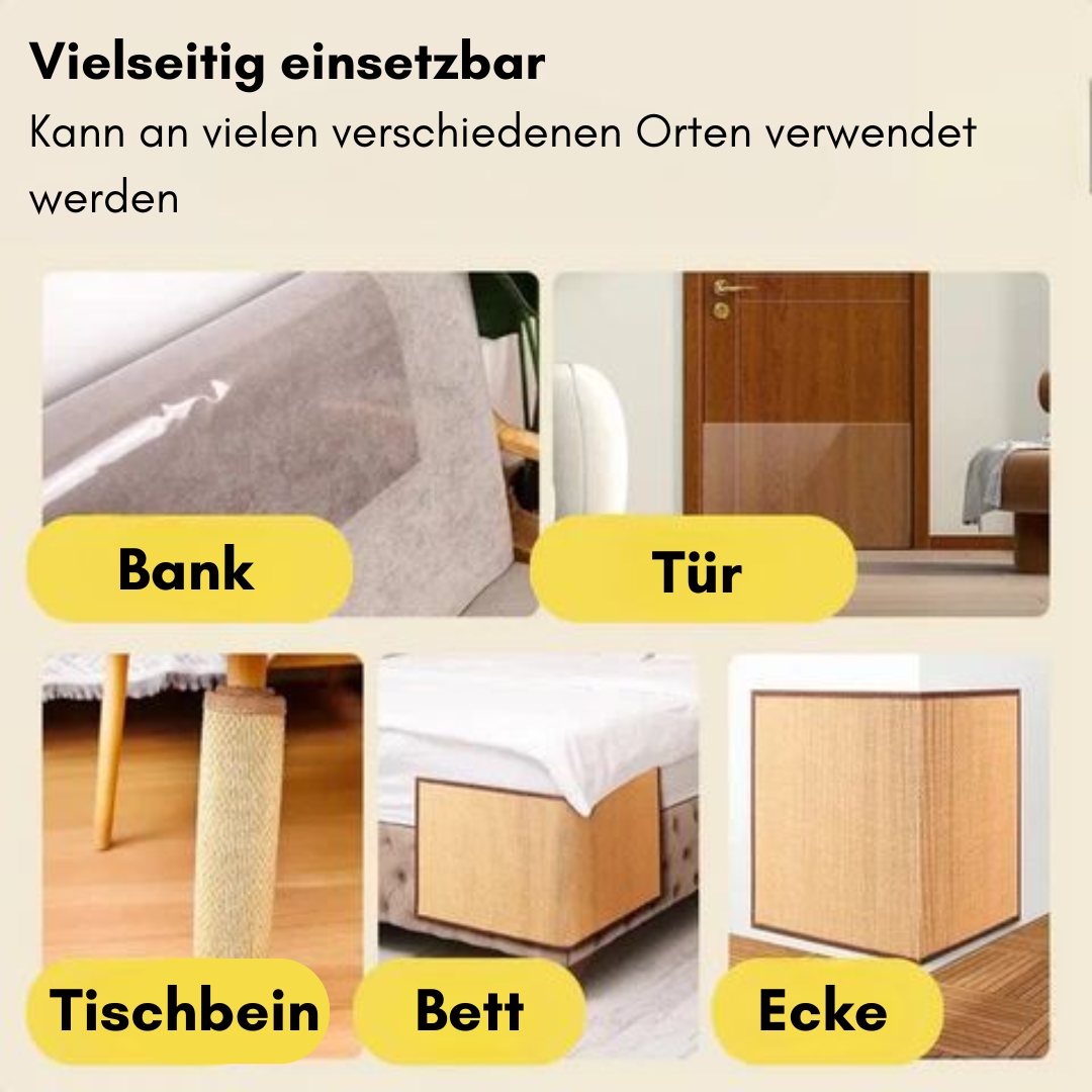 Katzenkratzmatte aus Sisal, robust, beige, ideal für Krallenpflege und Möbelschutz mit integriertem Spielzeug.