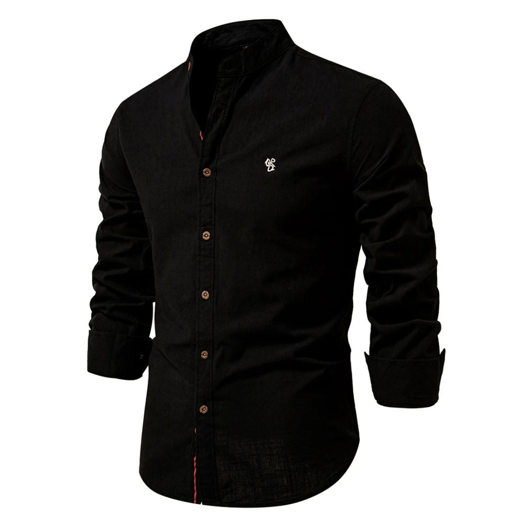 "Klassisches navyblaues Herren-Langarmtrachtenhemd, atmungsaktiv und aus 100% Baumwolle, ideal für Alltag und Anlässe."
