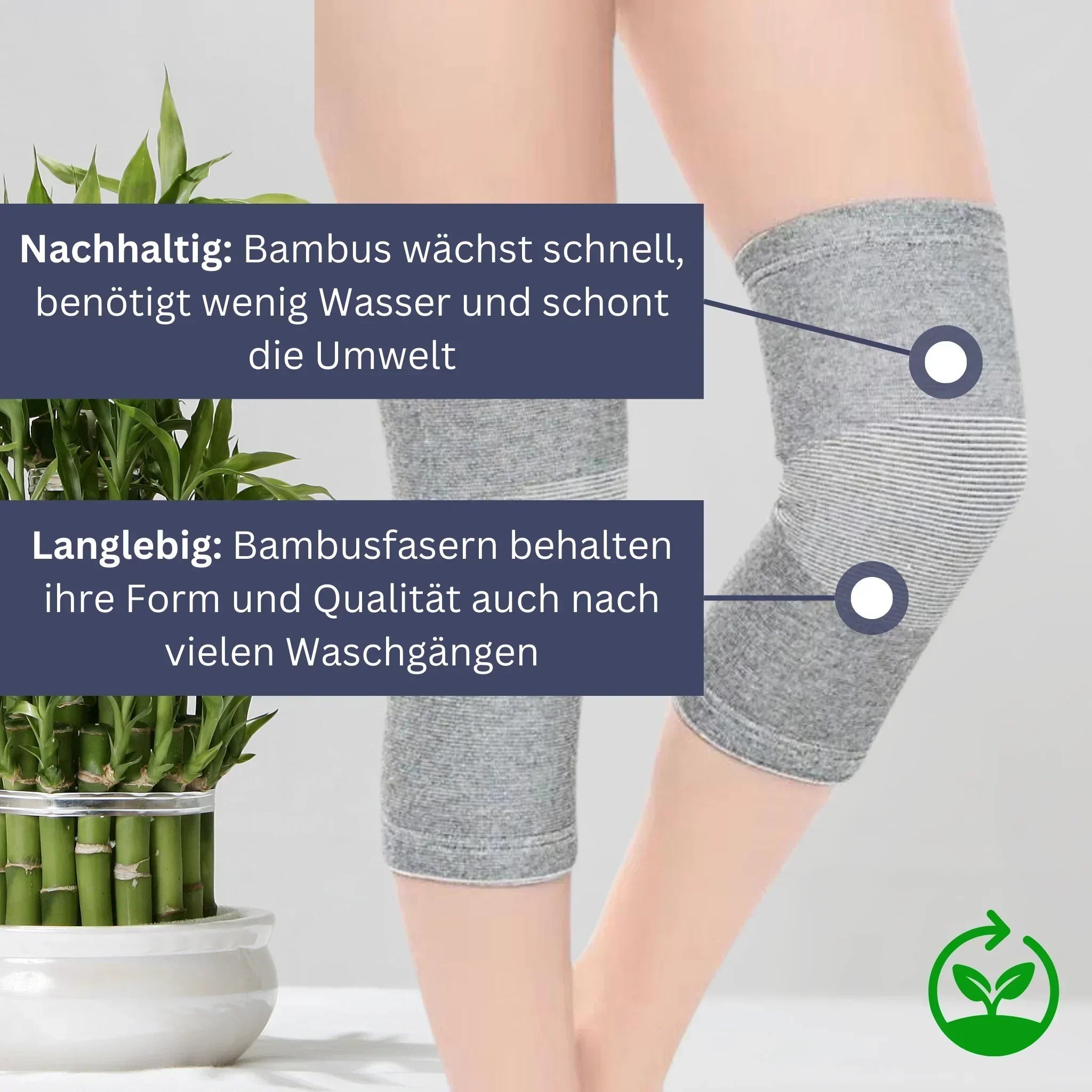 Kniebandage aus atmungsaktivem Bambus, beige Farbe, anatomisches Design, für Sport und Alltag, Größenvielfalt.