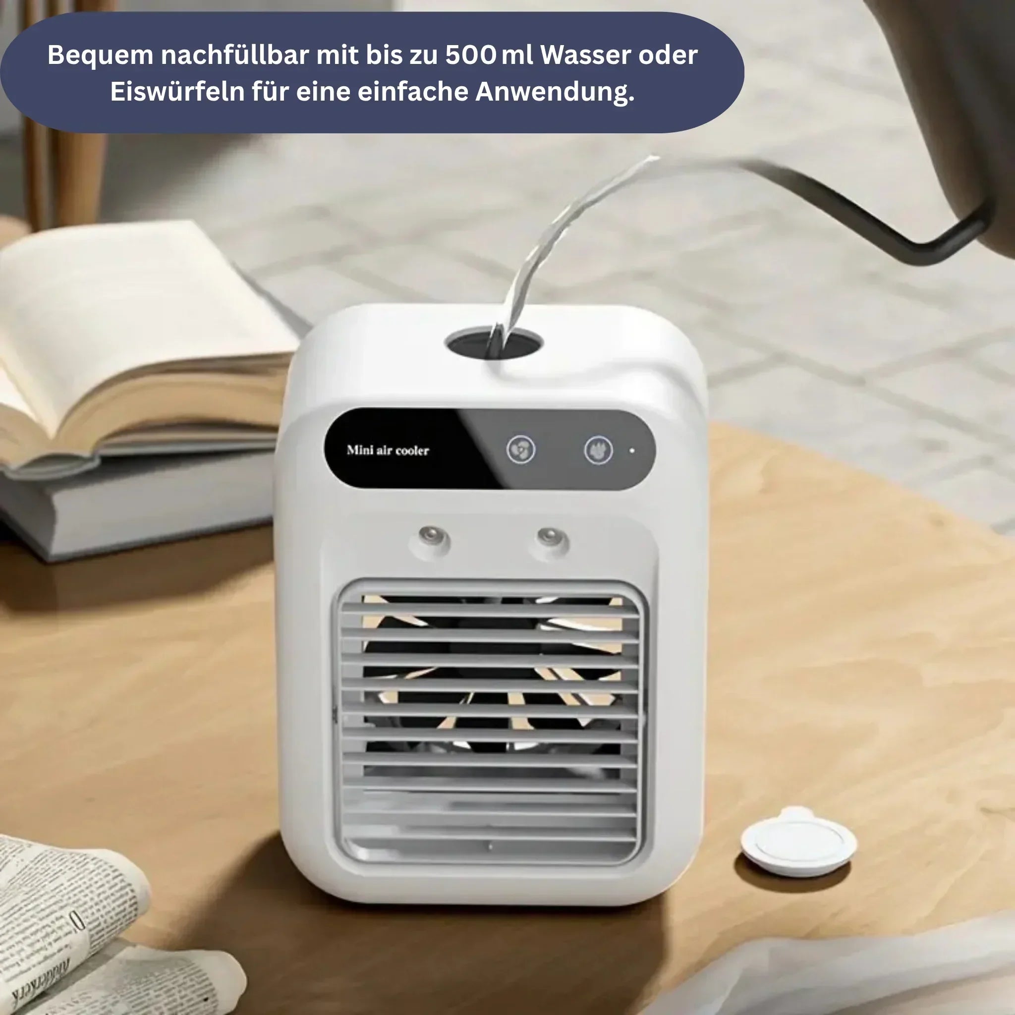 "Kompakte Sommer-Klimaanlage mit integriertem Duftlüfter, moderne Optik, sorgt für erfrischende und duftende Raumluft."