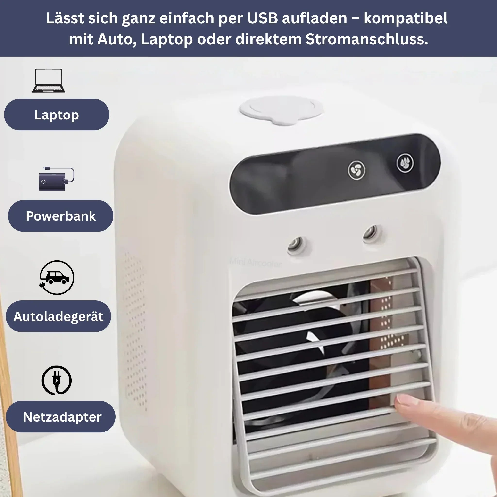 "Kompakte Sommer-Klimaanlage mit integriertem Duftlüfter, moderne Optik, sorgt für erfrischende und duftende Raumluft."