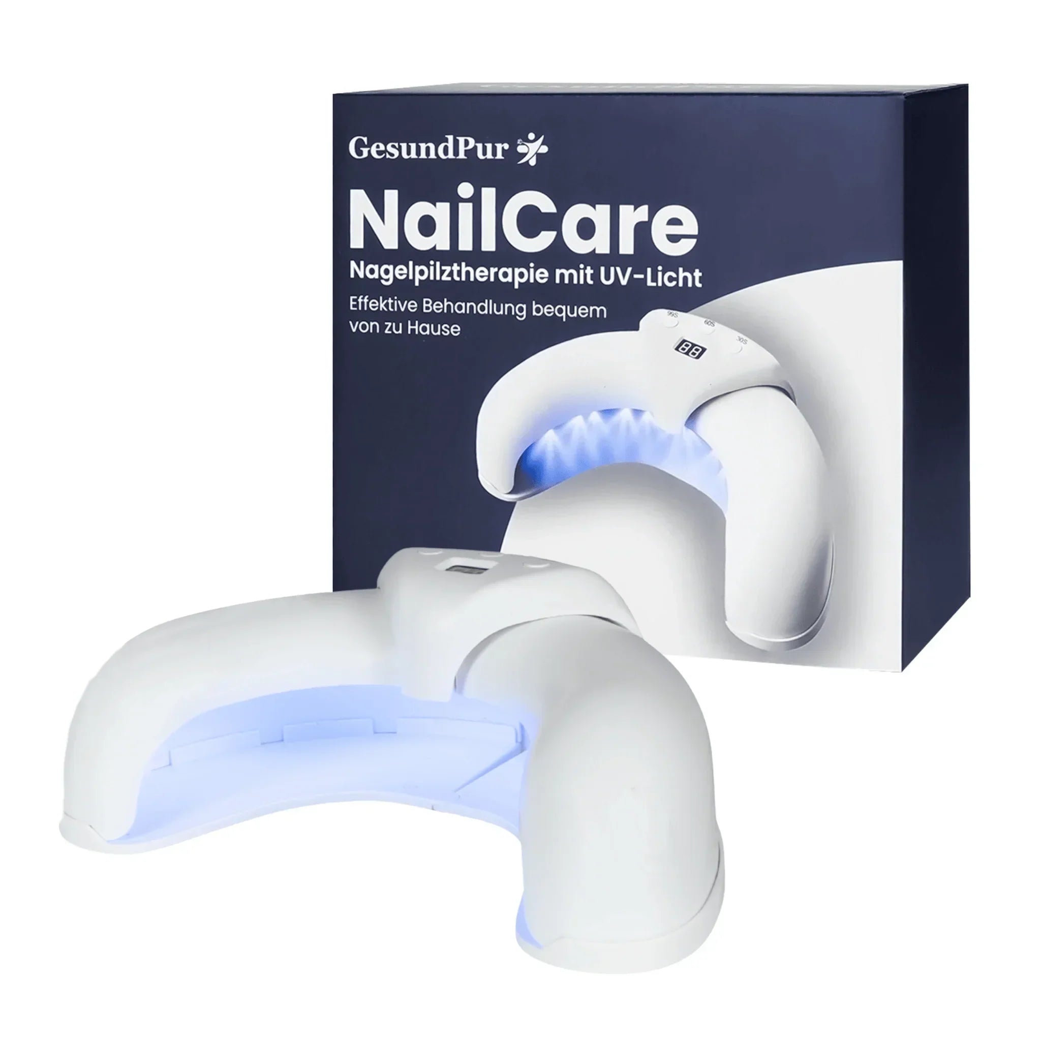 "Kompaktes UV-Lichtgerät zur Nagelpilztherapie in Anwendung, ideal für zuhause, verbessert Nagelgesundheit."