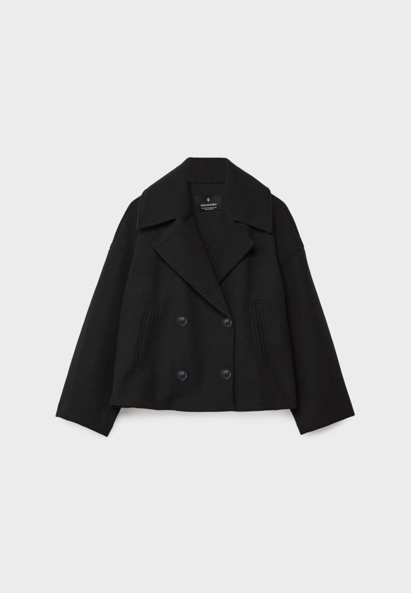 "Kurze elegante Damenjacke, auffälliger Kragen, doppelreihiger Knopfverschluss, vielseitige Farben, modische Silhouette"