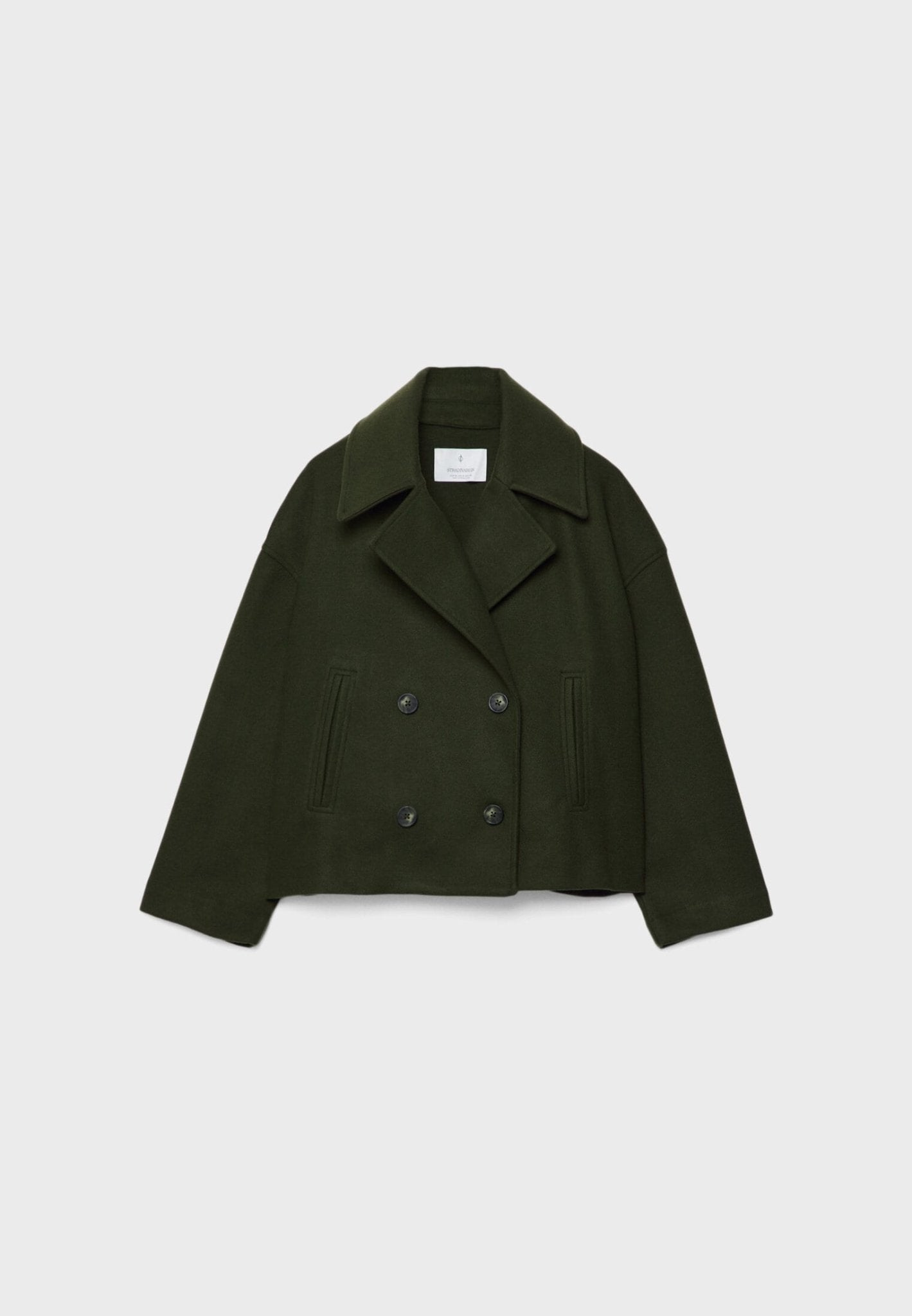 "Kurze elegante Damenjacke, auffälliger Kragen, doppelreihiger Knopfverschluss, vielseitige Farben, modische Silhouette"