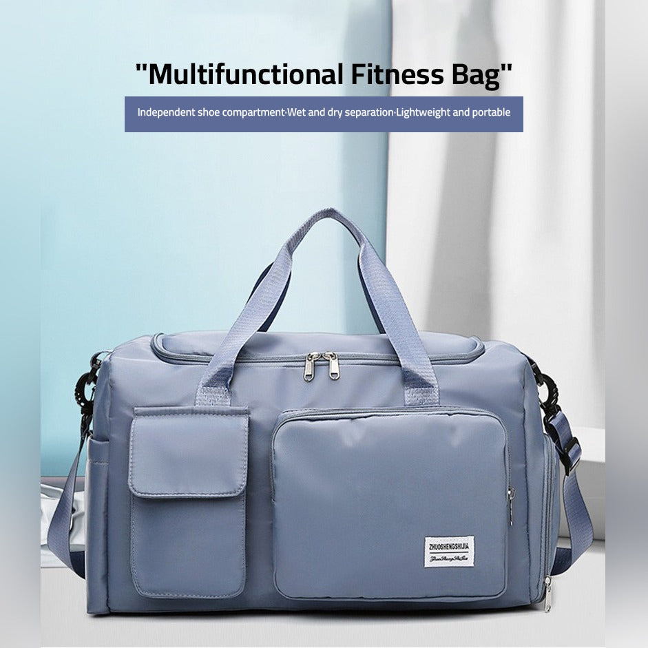 "Lila wasserdichte Reisetasche aus Oxford-Stoff, multifunktional, mit mehreren Fächern für Sport und Reisen."