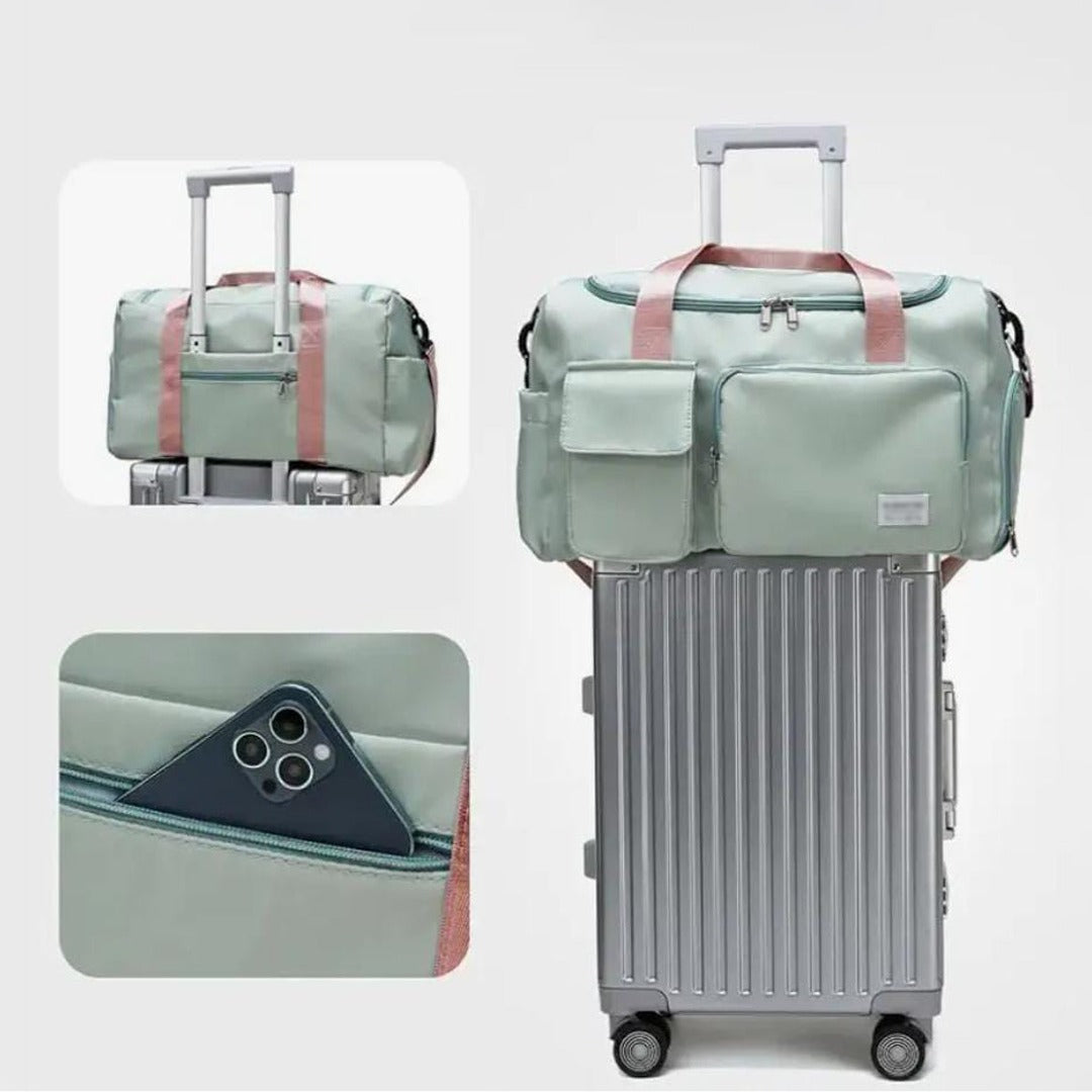 "Lila wasserdichte Reisetasche aus Oxford-Stoff, multifunktional, mit mehreren Fächern für Sport und Reisen."