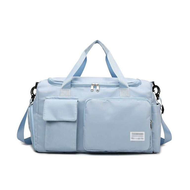 "Lila wasserdichte Reisetasche aus Oxford-Stoff, multifunktional, mit mehreren Fächern für Sport und Reisen."