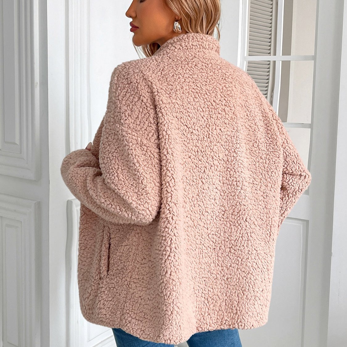 Vinter fleece-jakke med glidelås for kvinner