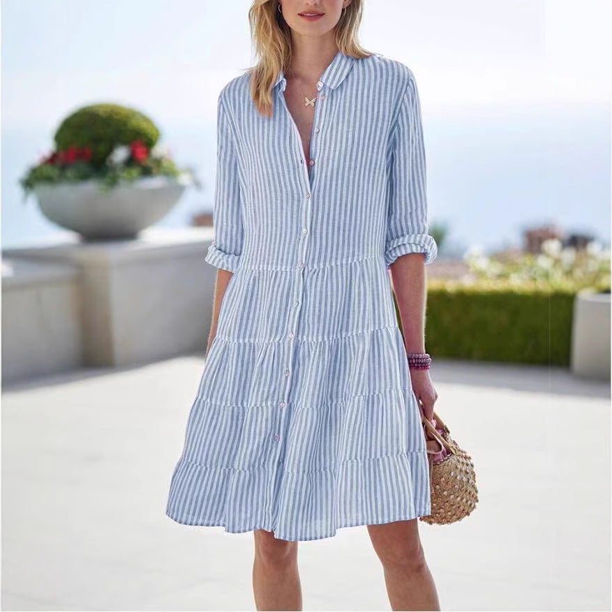 "Luftiges Damen-Sommerkleid in bunten Farben, XS-XXL, leichter Stoff, tailliert, für Strand- oder Grillpartys geeignet."