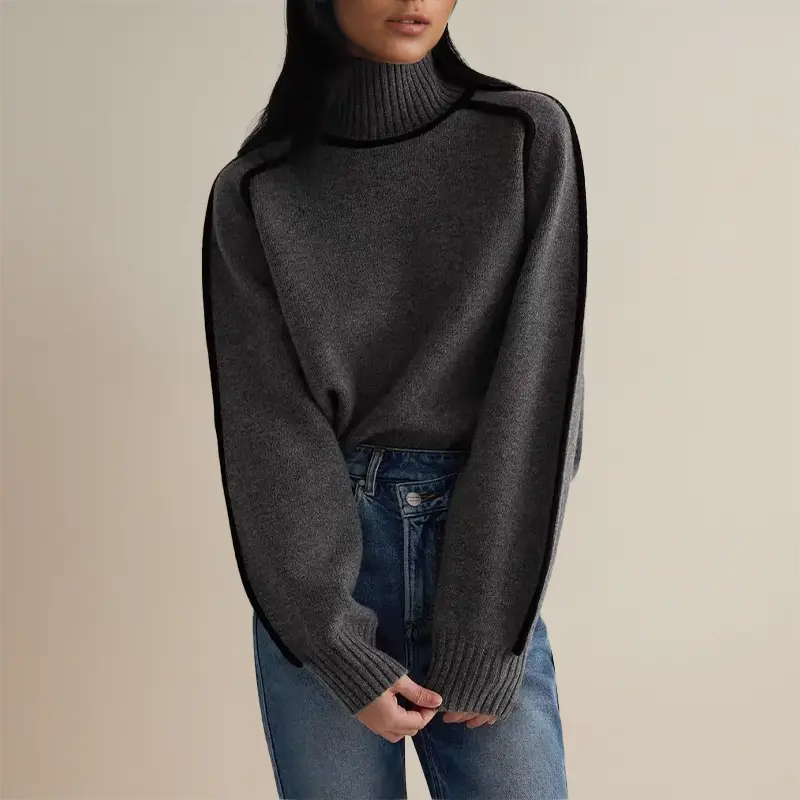"Luxe Rollkragenpullover in Braun, elegant gestrickt, ideal für Herbst und Winter; warmhaltend und stilvoll."
