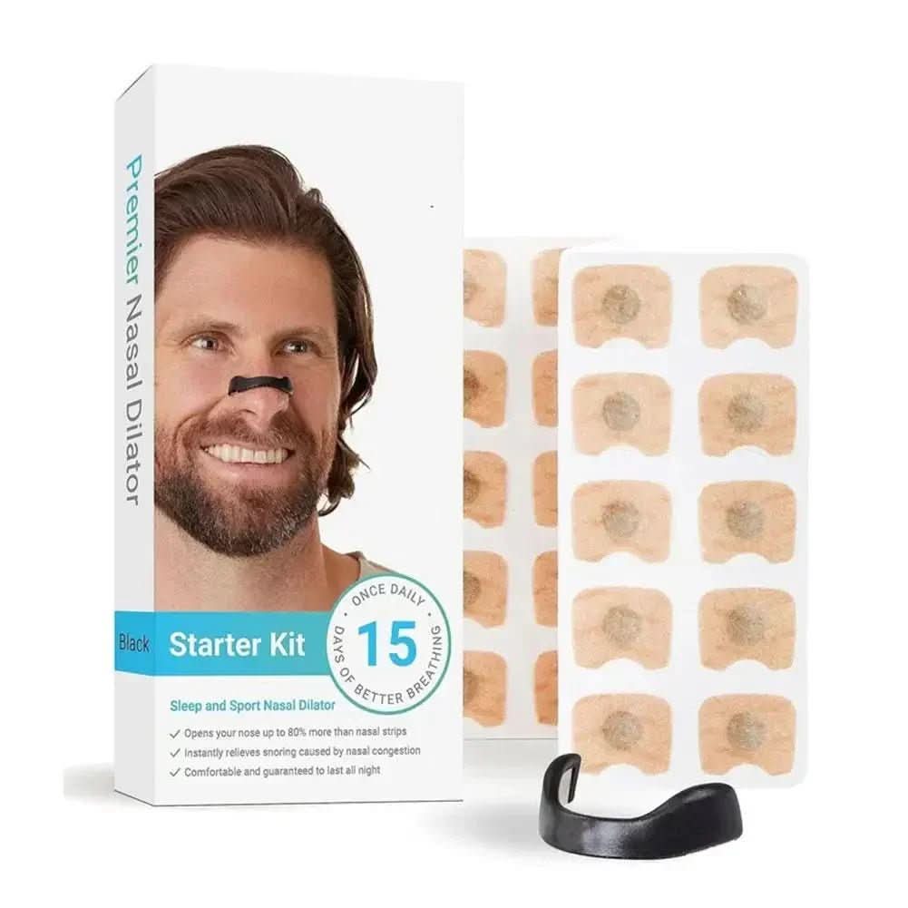 Magnetische Nasenstreifen auf hellem Hintergrund für bessere Atmung und Schlafkomfort, ideal bei Schnarchen und Allergien.