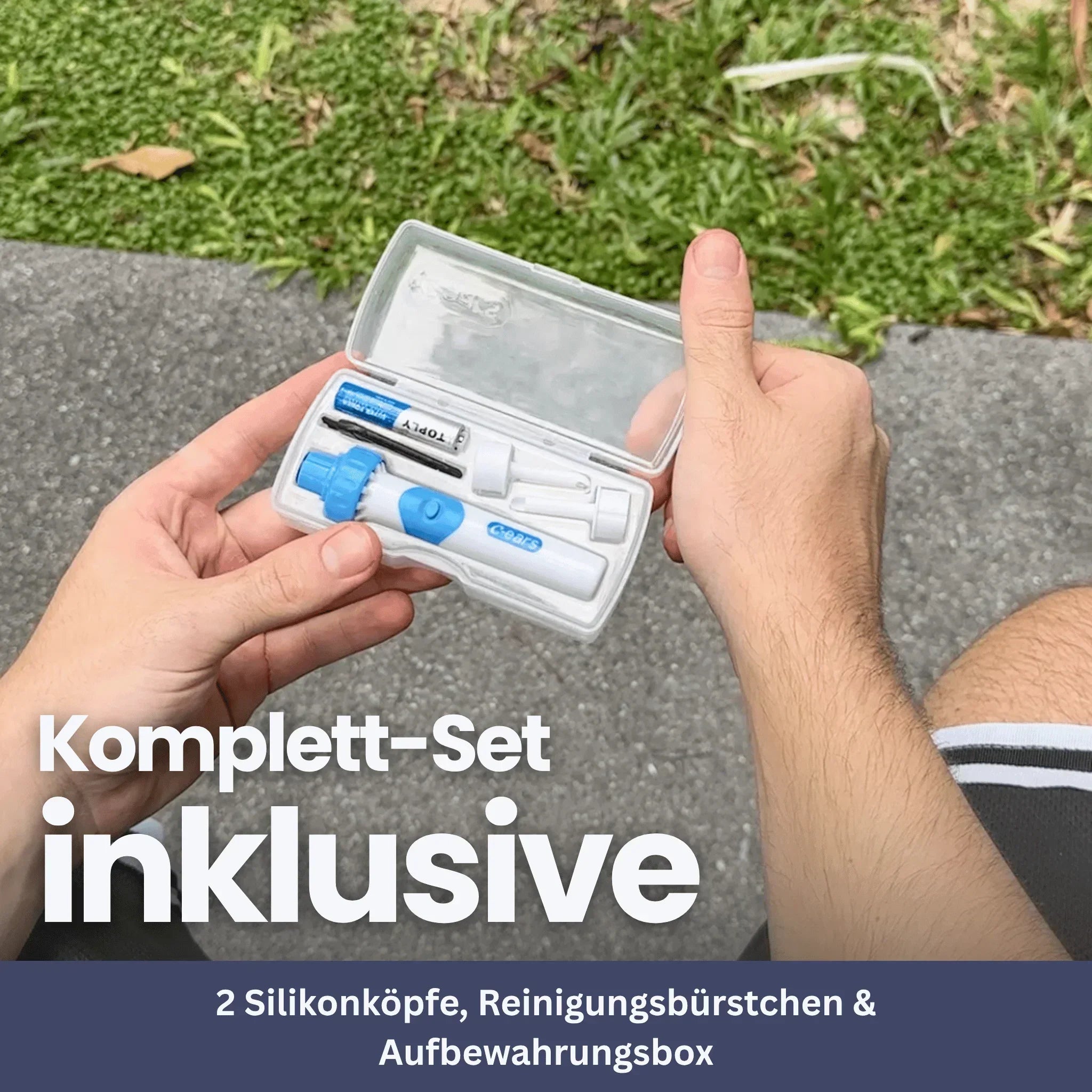 Ohrreiniger mit Saugfunktion, ergonomisches Design, zur effektiven und schonenden Entfernung von Ohrenschmalz.