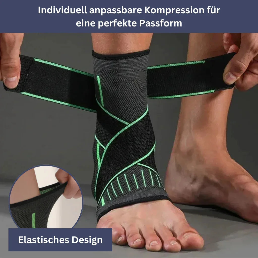"Orthoflex Fußgelenkbandage, flexible Unterstützung in Grün, Orange oder Schwarz, ideal für Komfort und Stabilität."