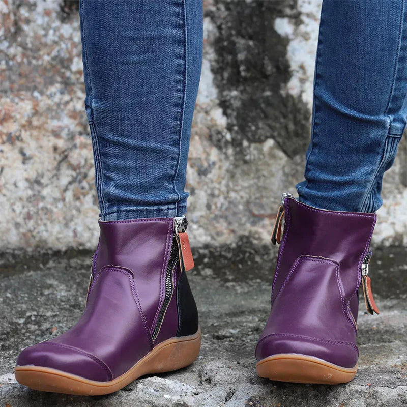 "Orthopädische Damenstiefel mit Reißverschluss, atmungsaktivem Obermaterial, ergonomischer Stütze und rutschfester Sohle."