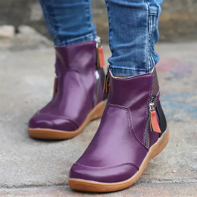"Orthopädische Damenstiefel mit Reißverschluss, atmungsaktivem Obermaterial, ergonomischer Stütze und rutschfester Sohle."