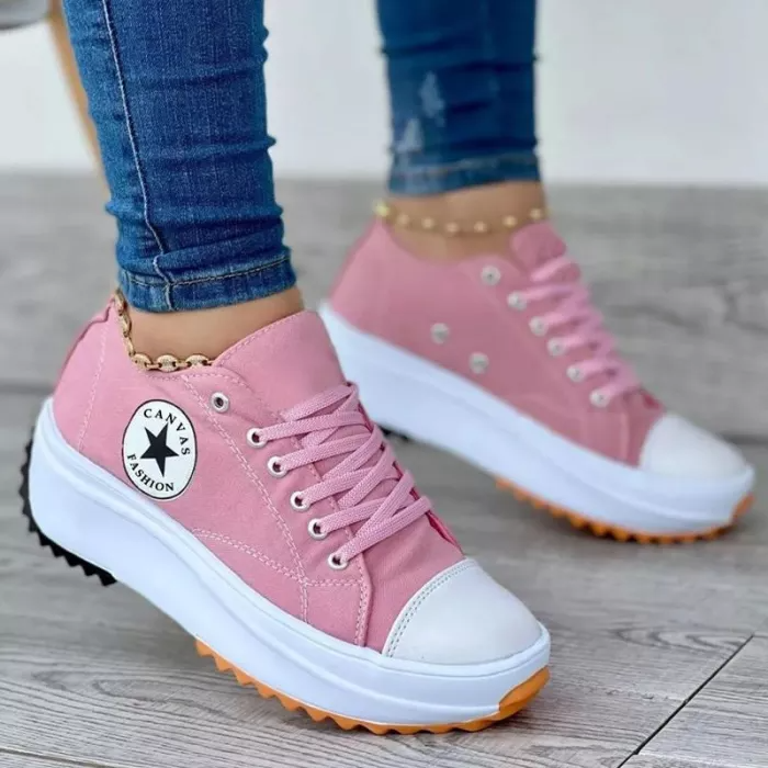 "Orthopädische Schnürschuhe, atmungsaktiv, in Gelb, Grün, Rosa, Schwarz, Weiß, rutschfest, mit dicker Sohle."