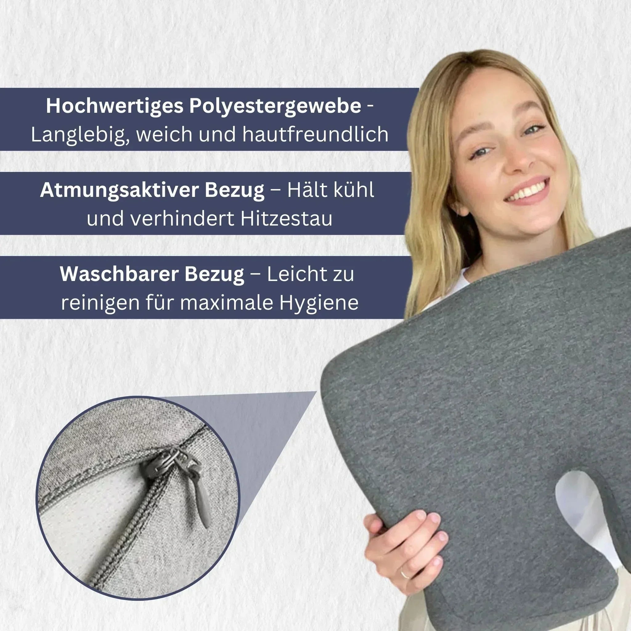 "Orthopädisches Druckentlastungs-Kissen mit ergonomischem Design zur Haltungskorrektur, Detailansicht für Komfort."