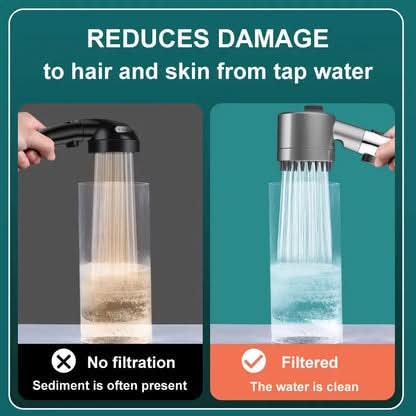 "PowerStream Duschkopf mit starkem Wasserstrahl und Filter, silberfarben, lässt Wassermassage und Spa-Erlebnis zu Hause erleb