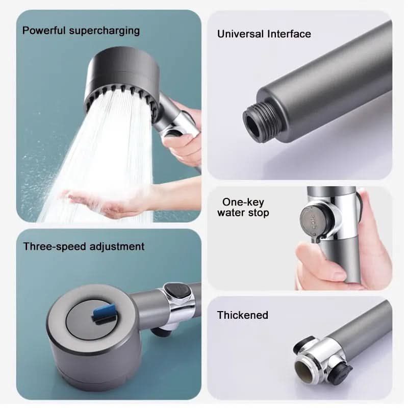 "PowerStream Duschkopf mit starkem Wasserstrahl und Filter, silberfarben, lässt Wassermassage und Spa-Erlebnis zu Hause erleb