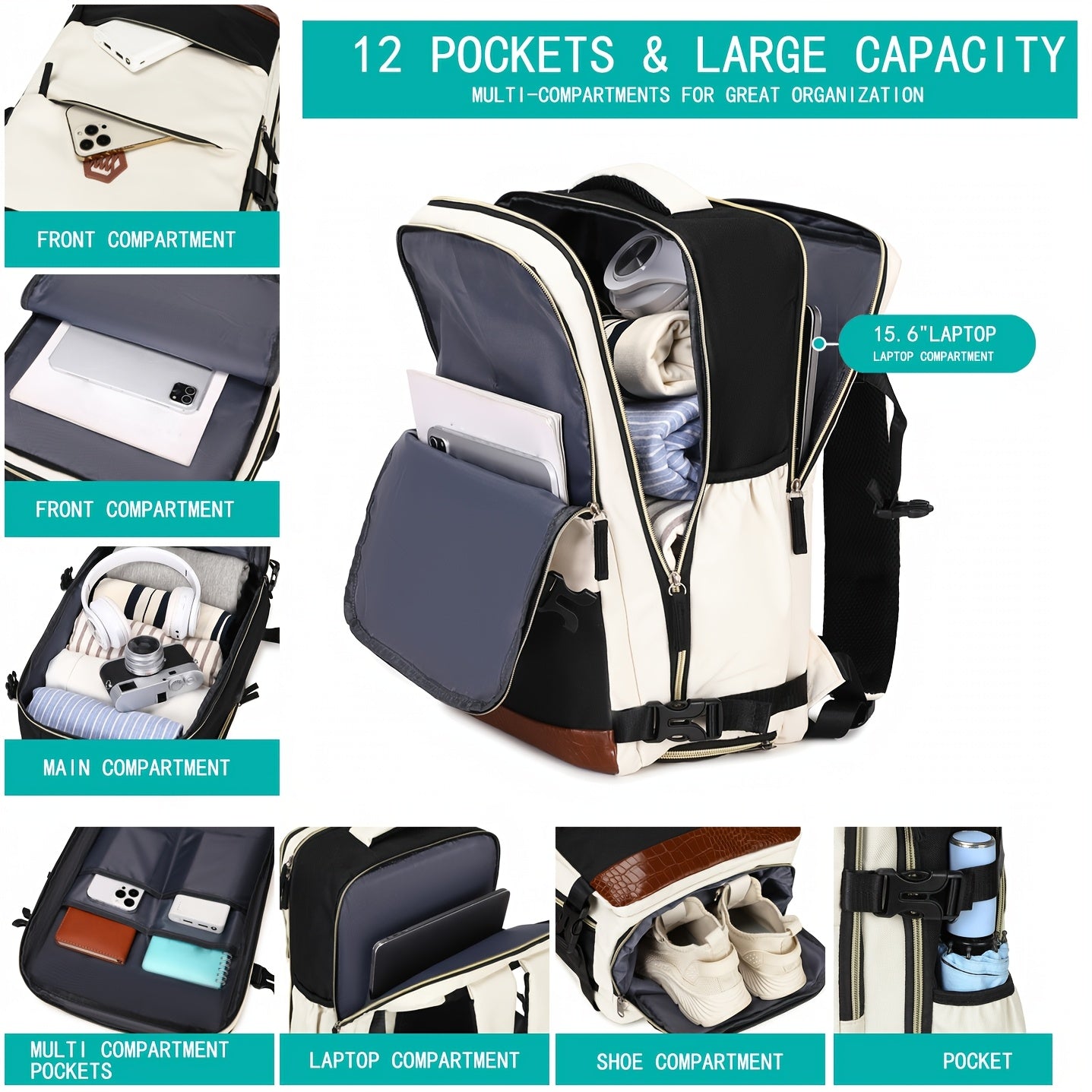 "Reiserucksack mit Schuhfach, gepolstertem Laptopfach, ergonomischen Trägern, geräumig, wasserabweisend, funktional"