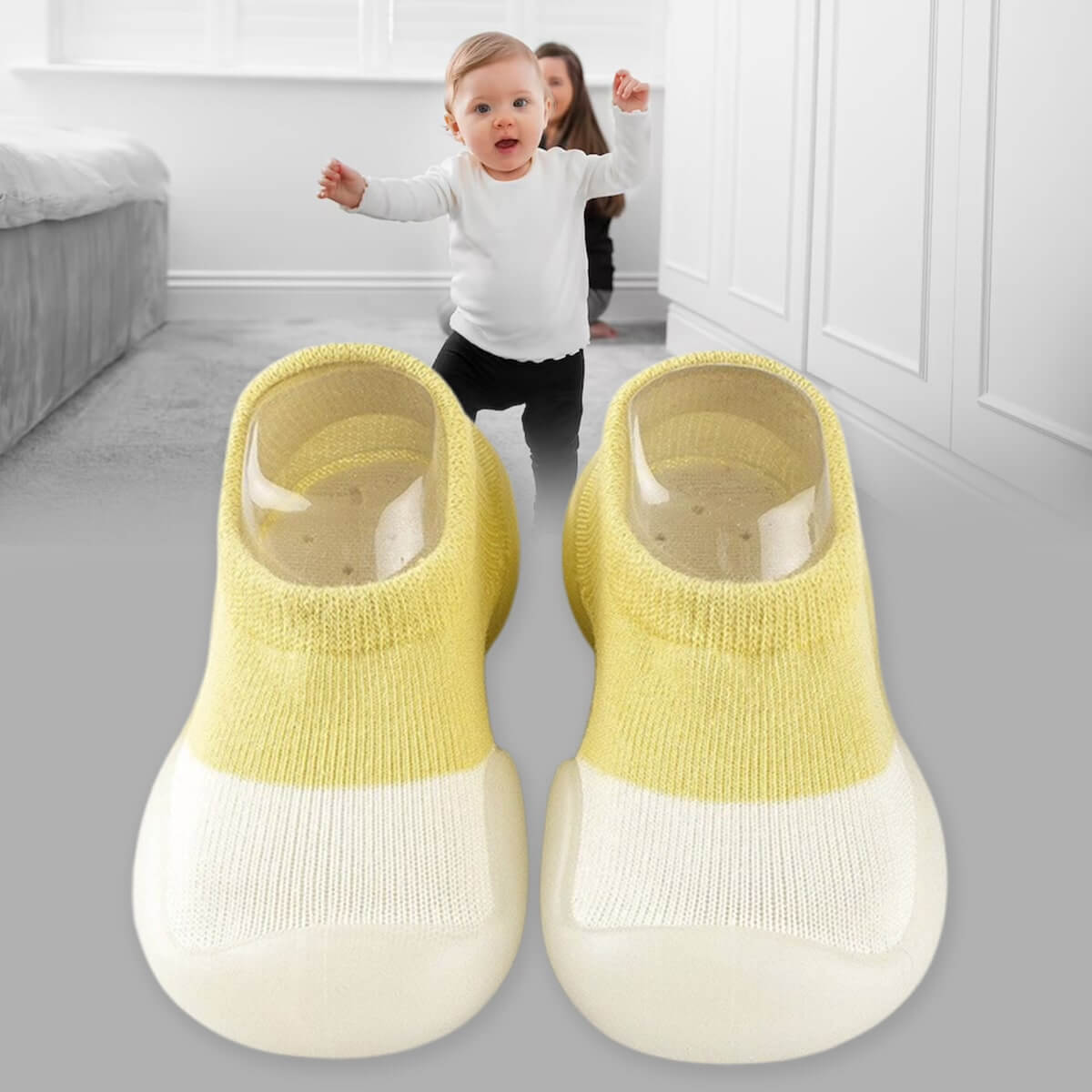 Rutschfeste, atmungsaktive Babyschuhe aus flexiblem, leichtem Material für natürliche Fußentwicklung und sicheren Halt.