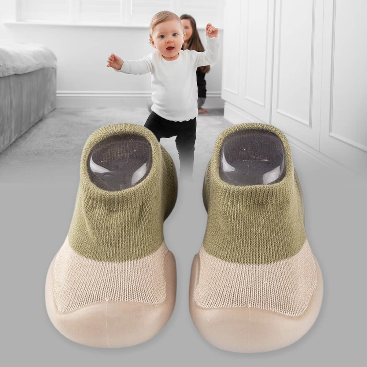 Rutschfeste, atmungsaktive Babyschuhe aus flexiblem, leichtem Material für natürliche Fußentwicklung und sicheren Halt.