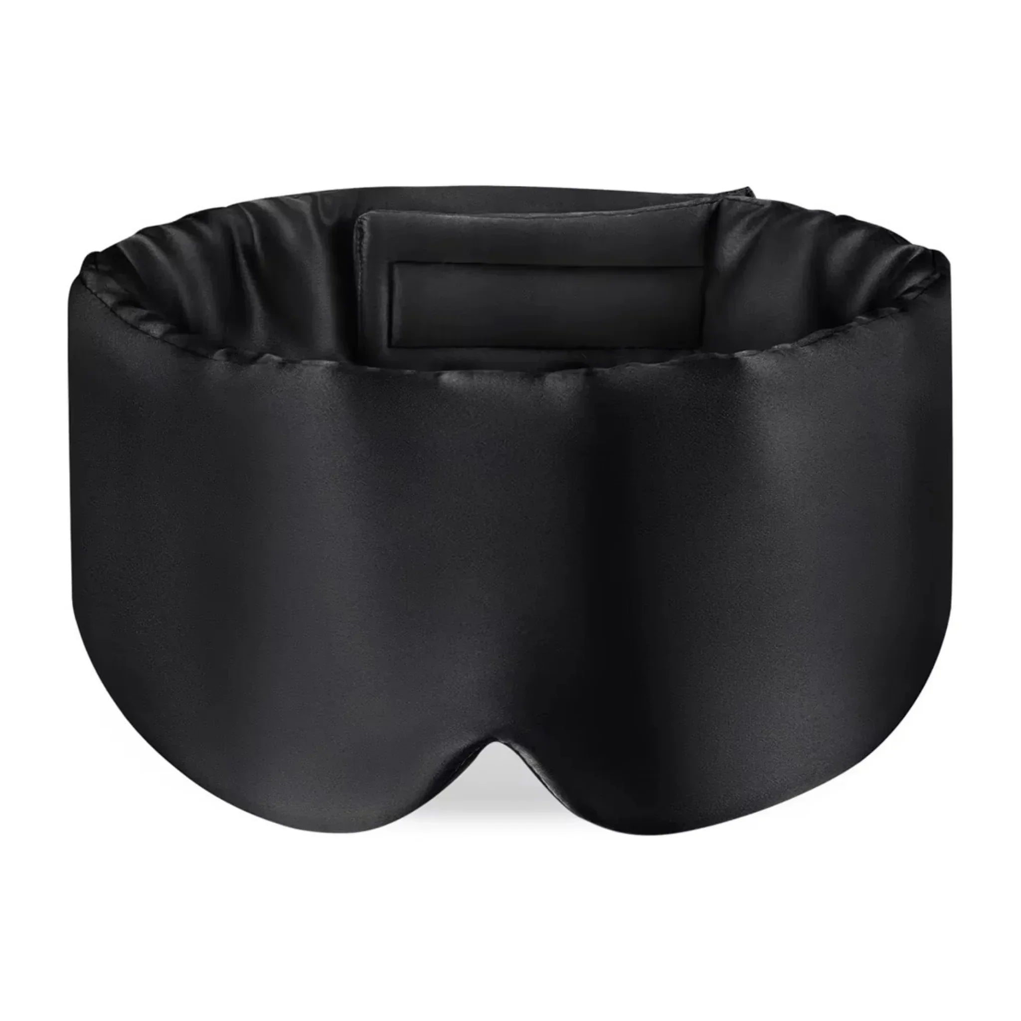 "Samtweiche Schlafmaske aus Seide, dunkelblau, ergonomisches Design, ideal für erholsamen Schlaf und Reisen."