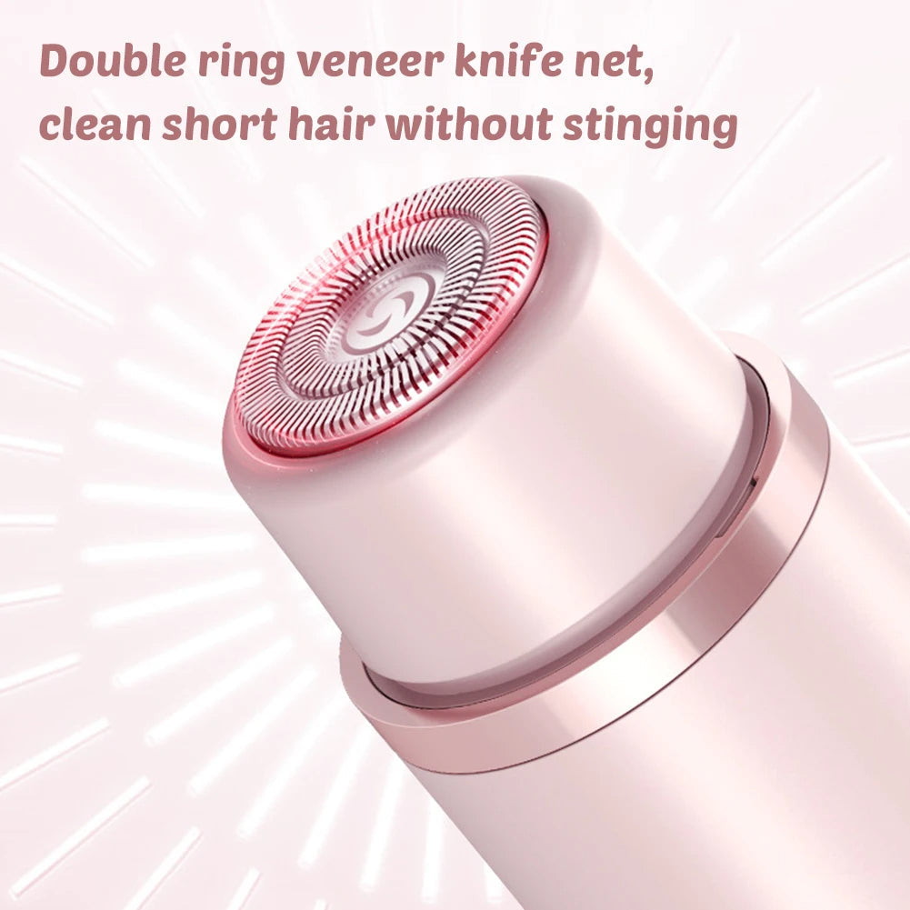 "Sanfter elektrischer Haartrimmer für Frauen, weiß-rosa Design, kabellos, doppelte Rasierköpfe, optimal für sensible Haut."