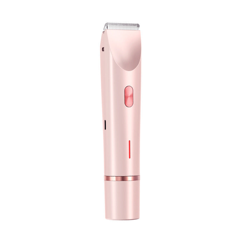 "Sanfter elektrischer Haartrimmer für Frauen, weiß-rosa Design, kabellos, doppelte Rasierköpfe, optimal für sensible Haut."