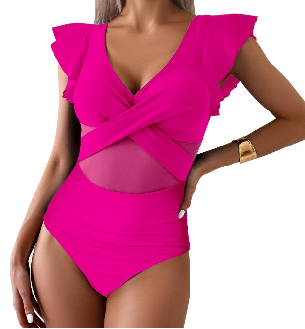 "Schnelltrocknender Sport-Bikini Badeanzug, ärmellos, Rundhalsausschnitt, modern, bequemes Schwimmoutfit, Frauen-Bademode."