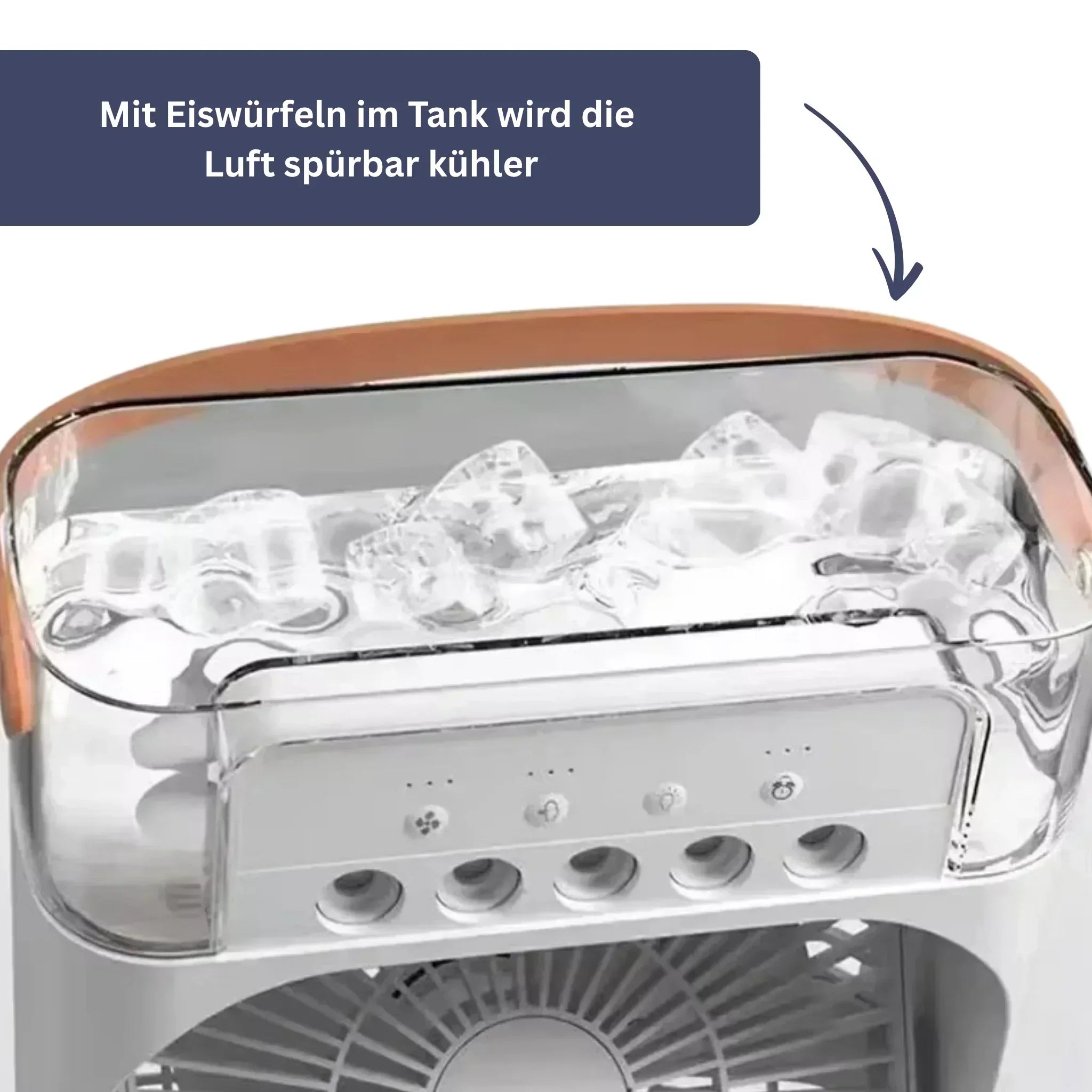 "Schwarz-Weiß AromaCool Ventilator mit Aroma-Technologie, kompakt, modern für Haus & Büro, erfrischender Duft."