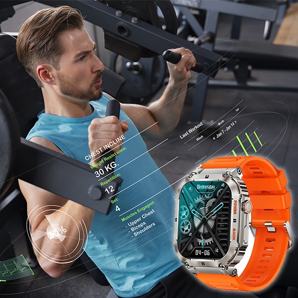 "Schwarze TitanForce Smartwatch mit robustem Design, Touchscreen und Fitness-Tracking-Funktionen für aktiven Lebensstil."