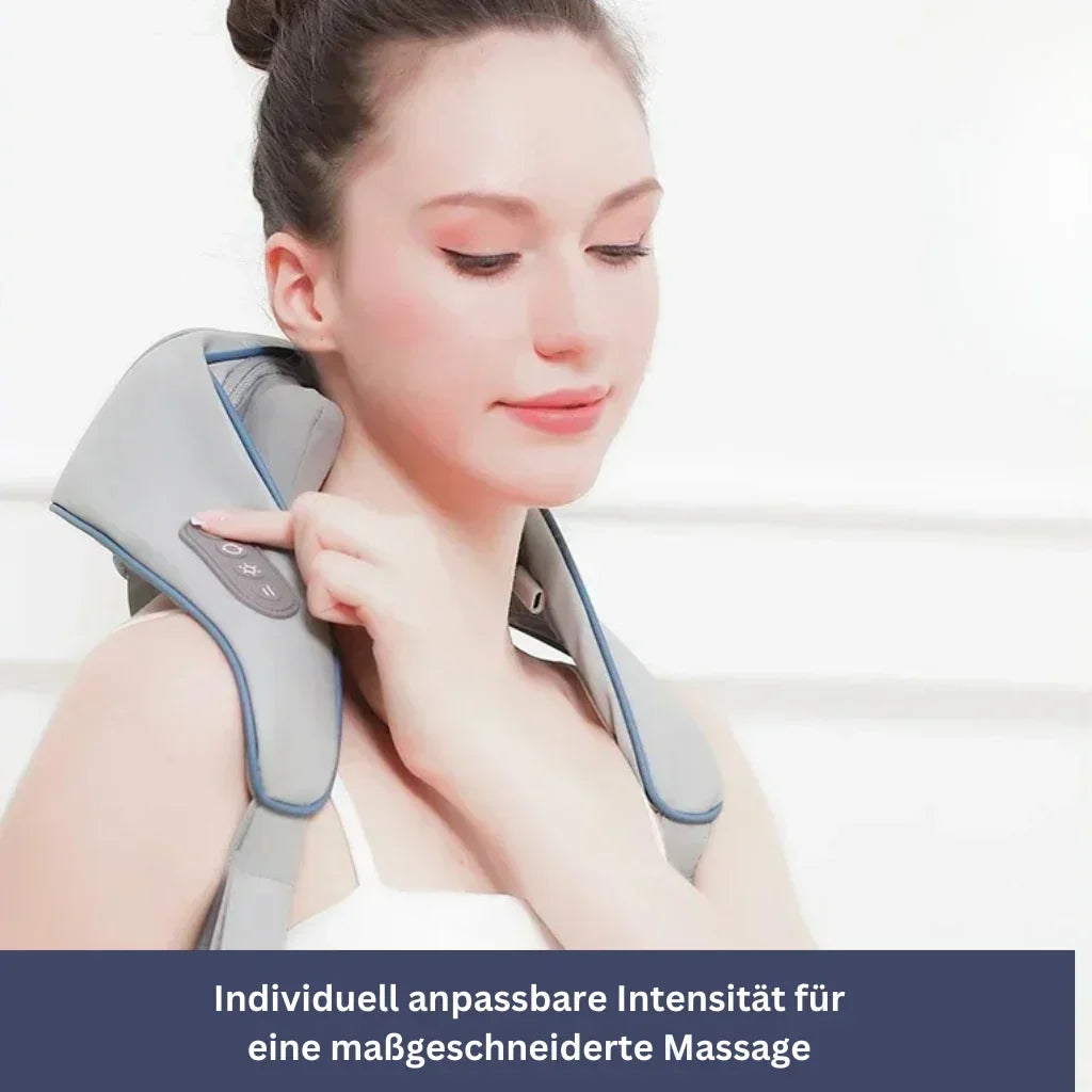 "Shiatsu-Massagematte in Beige und Grau, kompakt, für entspannte Muskelmassage zuhause. Benutzerfreundlich, elegant."
