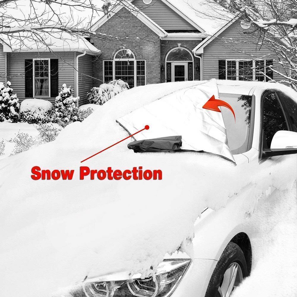 "Silberne magnetische Windschutzscheibenabdeckung auf Auto, schützt vor Schnee, Eis, UV-Strahlen und spart Kratzzeit."