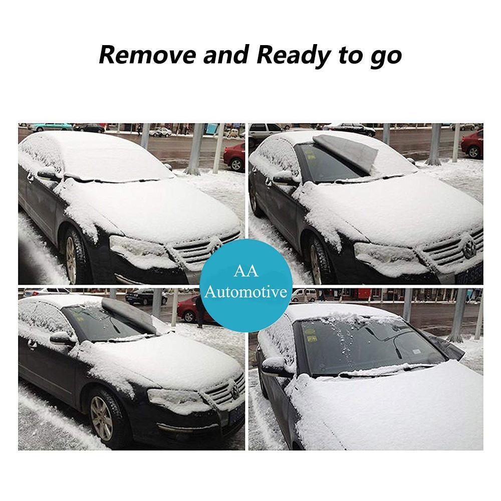 "Silberne magnetische Windschutzscheibenabdeckung auf Auto, schützt vor Schnee, Eis, UV-Strahlen und spart Kratzzeit."