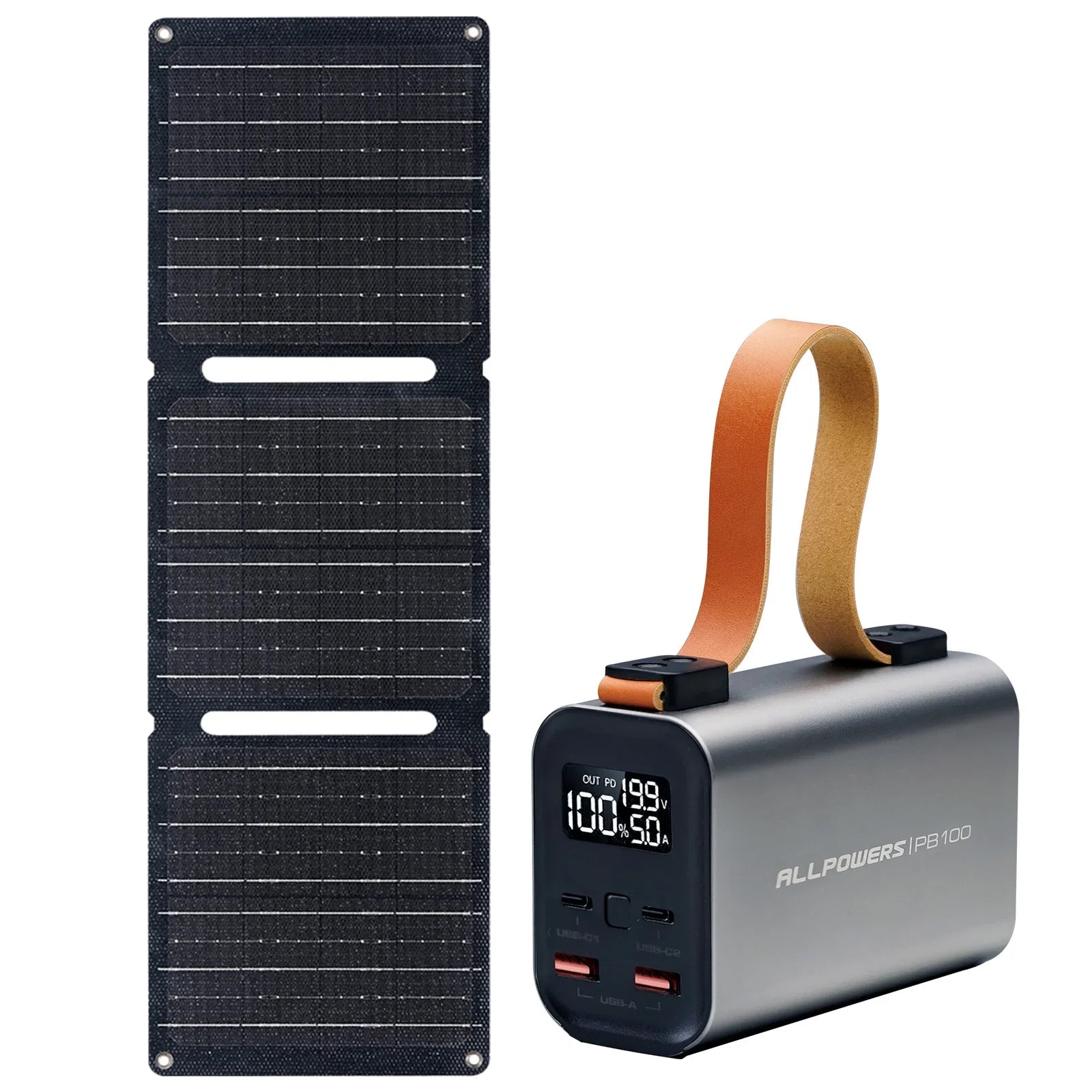 "Solar Powerbank Set 24.000 mAh, faltbar, robustes Design, mit schnell ladendem Solarpanel, ideal für Outdoor-Abenteuer."