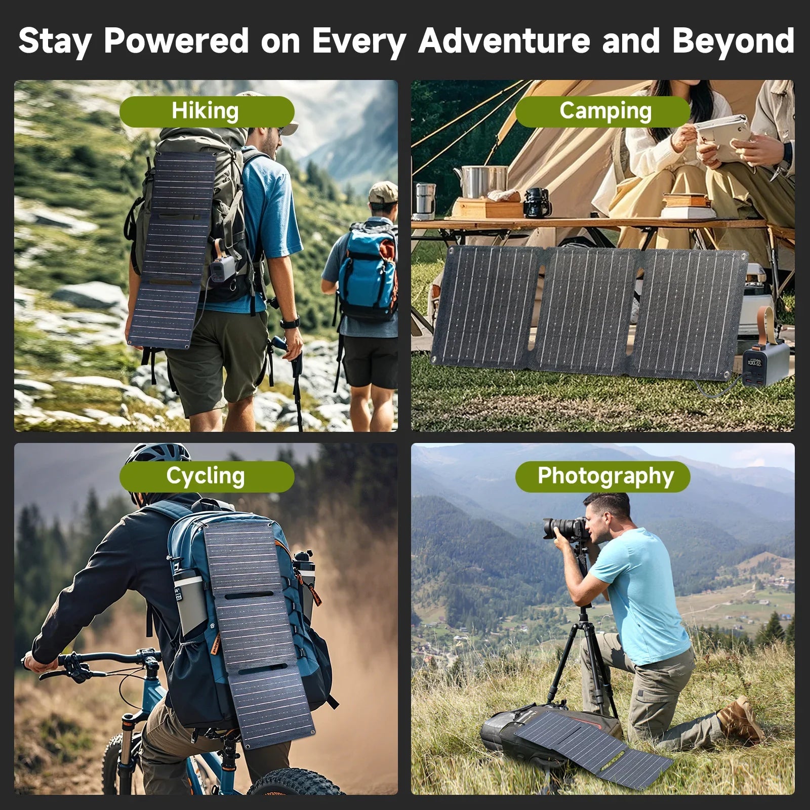"Solar Powerbank Set 24.000 mAh, faltbar, robustes Design, mit schnell ladendem Solarpanel, ideal für Outdoor-Abenteuer."