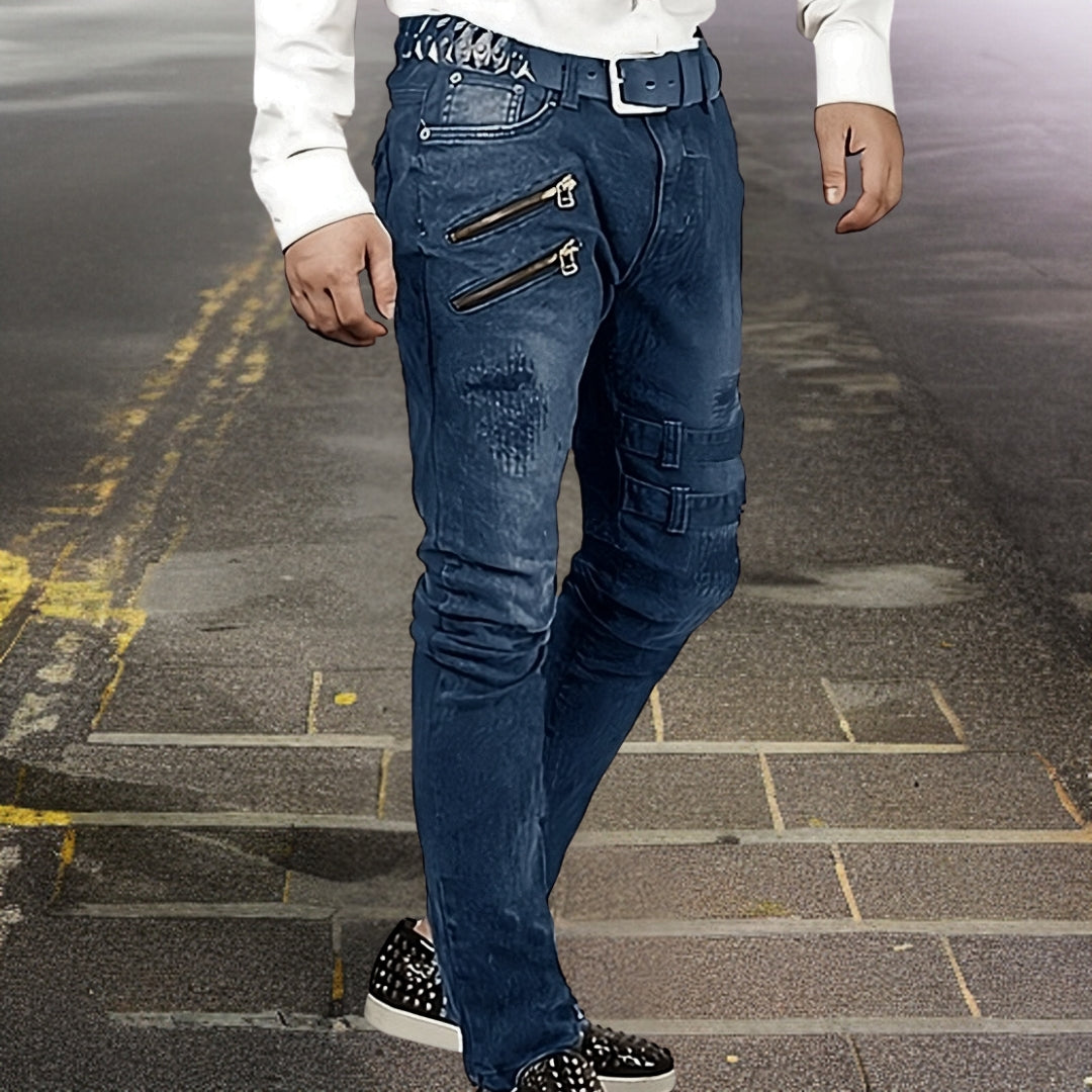 Stilvolle Motorradhosen für Männer in Blau, Grau, Schwarz; robuster Schutz, komfortable Passform, ergonomisches Design.